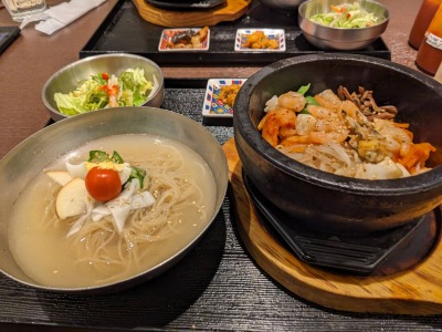 <チェゴヤ>石焼海鮮ビビンバ&冷麺セット 上大岡駅の韓国家庭料理--チェゴヤ 京急上大岡店