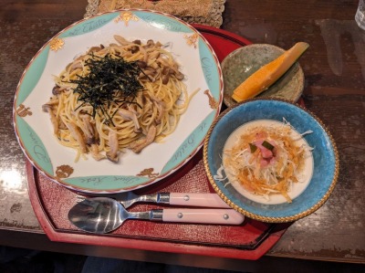 <シャンテ・ルヴォン>和風きのこスパゲティー 河口湖駅周辺の軽食・喫茶--シャンテ・ルヴォン